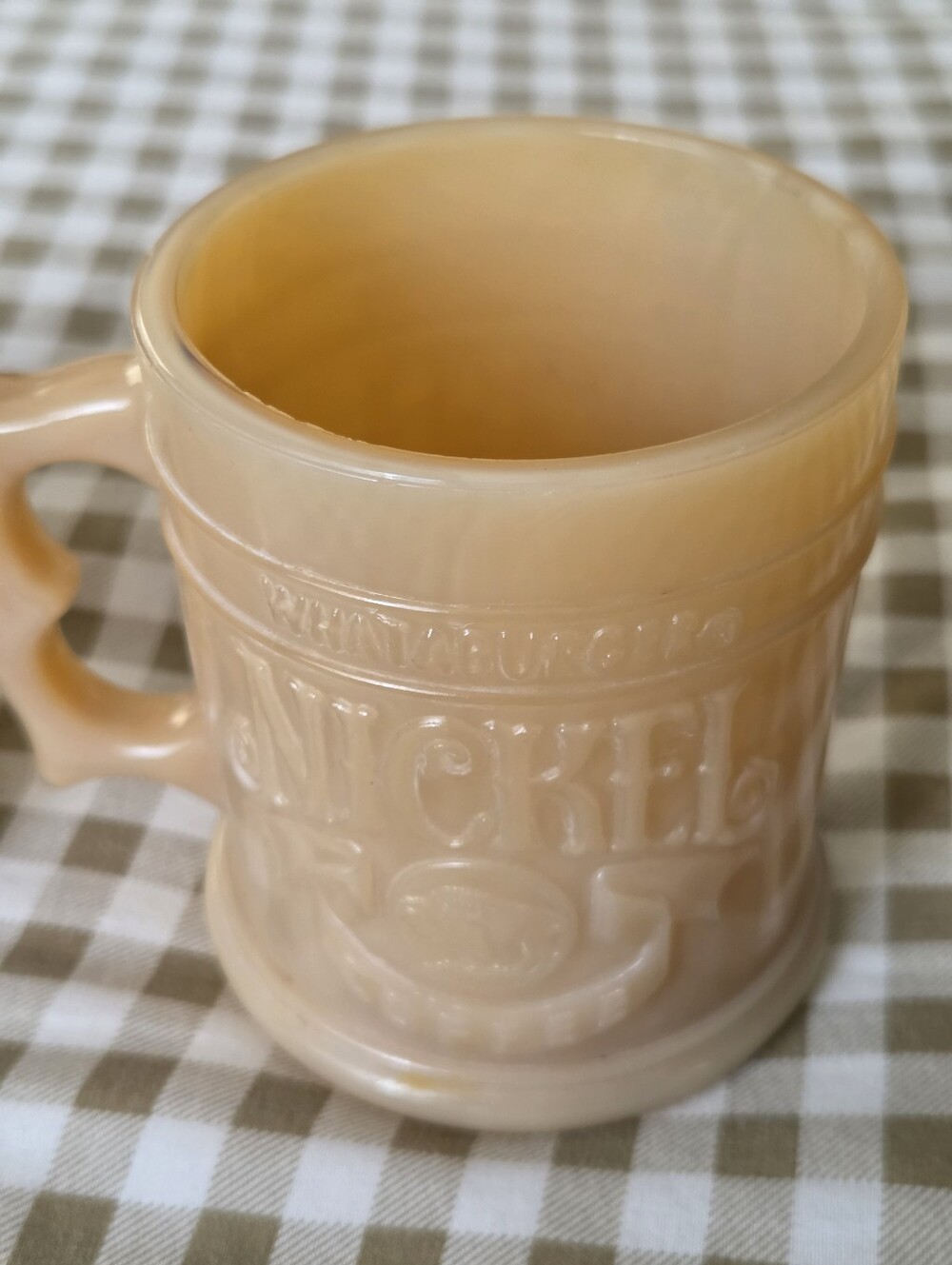 Vintage Set Of 2 Whataburger Buffalo Nickel Mugs, Butterscotch Milk Glass Pistol